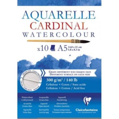 CLAIREFONTAINE Bloc Papier Aquarelle Cardinal 300 g - 14,8 x 21 cm - 10 feuilles