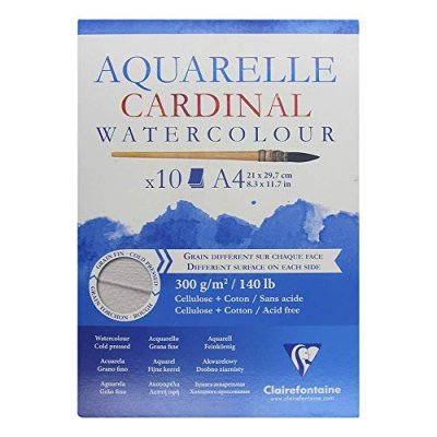 CLAIREFONTAINE Bloc Papier Aquarelle Cardinal 300 g - 21 x 29,7 cm - 10 feuilles