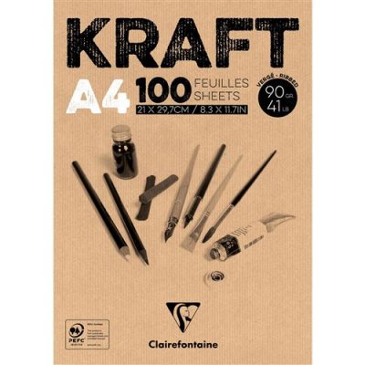 CLAIREFONTAINE Bloc papier kraft  A4 100 feuilles 90g