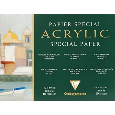 CLAIREFONTAINE Bloc papier sp&eacute;cial Acrylique 30x40 cm 10 feuilles 360g 