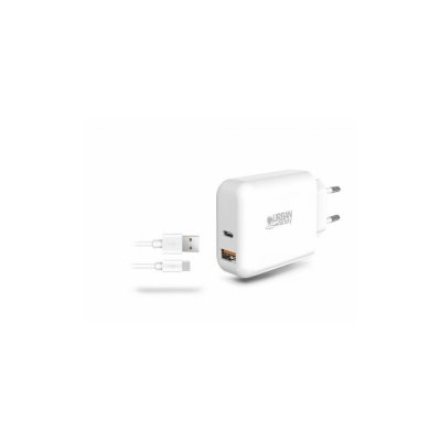 URBAN FACTORY Bloc secteur USB-C/USB-A  PSC45UF avec c&acirc;ble USB-C/A 1m Blanc
