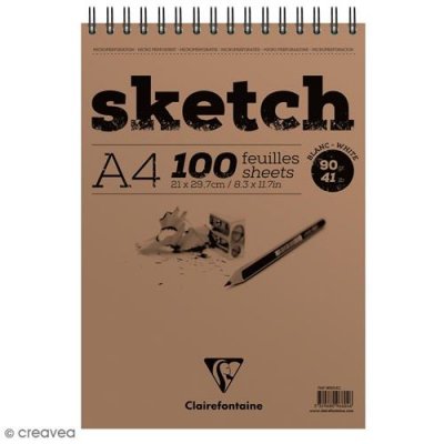 CLAIREFONTAINE Bloc Sketch  croquis - RI - A4 - 100F - 90g - blanc