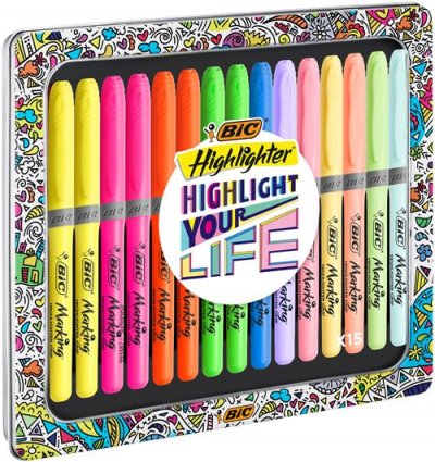 BIC Bo&atilde;te 15 feutres surligneurs - couleurs intenses et pastel - 