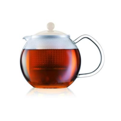 BODUM  ASSAM Th&eacute;i&egrave;re &agrave; piston, anse verre, couvercle et filtre plastique, 0.5 l Blanc