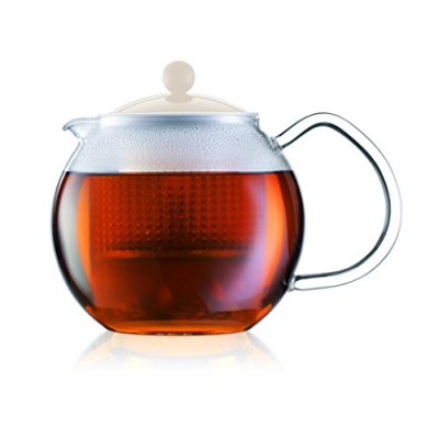 BODUM  ASSAM Th&eacute;i&egrave;re &agrave; piston, anse verre, couvercle et filtre plastique, 1.5 l Blanc