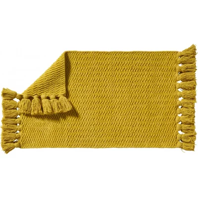 LEVASSEUR BOHEMIAN - Tapis de bain en coton uni &agrave; pompons moutarde 50x80cm