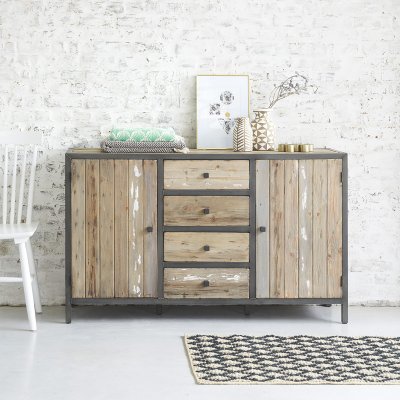 Bois Dessus Bois Dessous - Commode en pin recycl&eacute; massif 150 cm - Gris