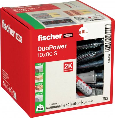 FISCHER Bo&icirc;te de 10 chevilles tous mat&eacute;riaux DUOPOWER 10x80mm + vis