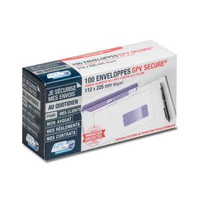 GPV Bo&icirc;te de 100 enveloppes blanches &agrave; fen&ecirc;tres Secure -  - DL+ - 112 X 225mm