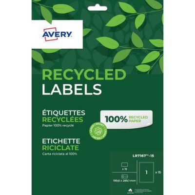 AVERY Bo&icirc;te de 15 &eacute;tiquettes recycl&eacute;es blanches 199,6 x 289,1mm. Impression Jet d'encre & Laser - Lot de 2