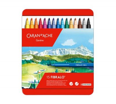 CARAN D ACHE Bo&icirc;te de 15 feutres Fibralo &agrave; pointe moyenne aquarellable