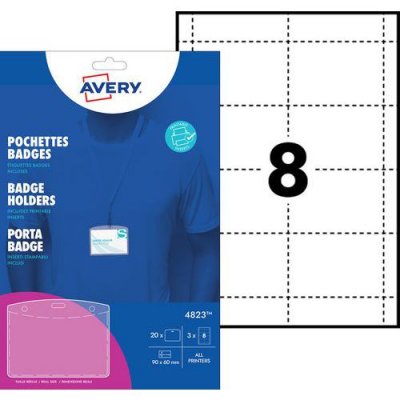 AVERY Bo&icirc;te de 20 badges sans attache 60 x 90 mm - Transparent - 