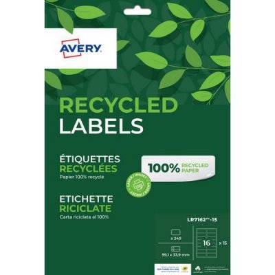 AVERY Boite de 240 &eacute;tiquettes  recycl&eacute;es blanches 99,1 x 33,9mm - Impression Jet d'encre & Laser
