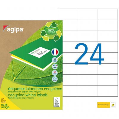 AGIPA Boite de 2400 &eacute;tiquettes blanches recycl&eacute;es - APLI  - 70x37