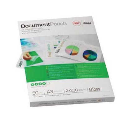GBC Bo&icirc;te de 25 pochettes  A3 dos adh&eacute;sif brillant 75 microns par face soir 150 microns