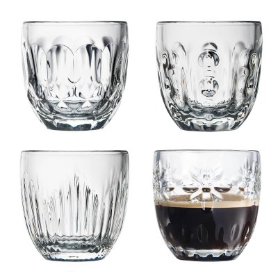 LA ROCHERE Bo&icirc;te de 4 tasses &agrave; expresso troquet en verre transparent