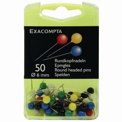 EXACOMPTA Bo&icirc;te De 50 &Eacute;pingles Sph&eacute;riques 6mm De Diam&egrave;tre Assorties
