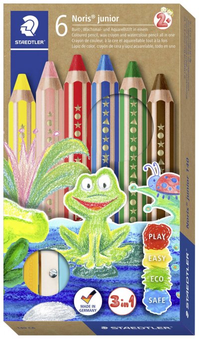 STAEDTLER Bo&icirc;te de 6 crayons couleur - Gros module 3 en 1 - Assortis -  Noris junior 140