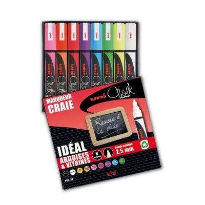 UNI Bo&icirc;te de 8 marqueurs craie Pte conique moy. CHALK Marker PWE5M/8 1,8 - 2,5mm Assorti