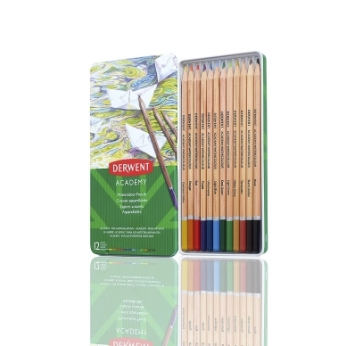 DERWENT Bo&icirc;te de crayons de couleur aquarellables -  Academy - 12 pcs