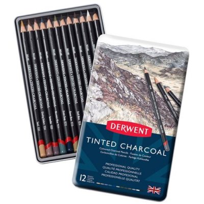 DERWENT Bo&icirc;te de crayons de couleur fusain -  Tented Charcoal - 12 pcs