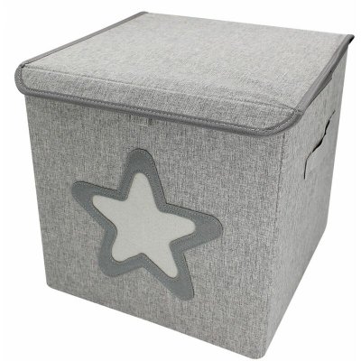 MONSIEUR BEBE Boite de rangement, coffre &agrave; jouets pour enfant avec couvercle - 33 x 33 x 33 cm - Gris &Eacute;toile