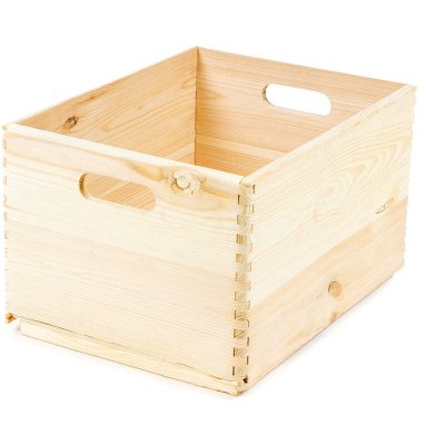 COMPACTOR Bo&icirc;te de rangement en bois naturel 2 poign&eacute;es 40x30cm