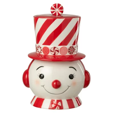 J-LINE Bo&icirc;te D&eacute;co No&euml;l ""Bonhomme de Neige"" 30cm Rouge