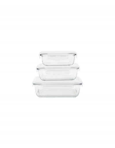 PEBBLY Bo&icirc;te Herm&eacute;tique  Rectangulaire En Verre Lot De 3
