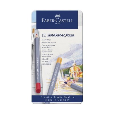 FABER CASTELL Bo&icirc;te m&eacute;tal 12 crayons de couleur aquarellables Faber-Castell Goldfaber Aqua