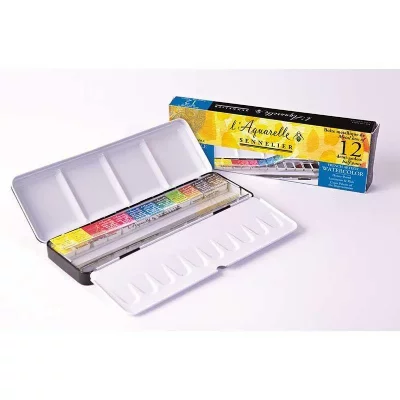 SENNELIER Bo&icirc;te m&eacute;tal aquarelle - 12 demi-godets extra-fine - 