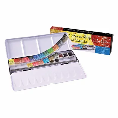 SENNELIER Bo&icirc;te m&eacute;tal aquarelle - 18 demi-godets extra fine - 
