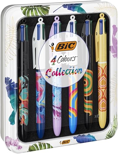 BIC Bo&icirc;te m&eacute;tal de 6 stylos  4 couleurs Super colors D&eacute;cors Assortis