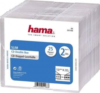 HAMA Bo&icirc;tier cd ""slim"" double, lot de 25, transparent