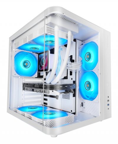 MARS GAMING Bo&icirc;tier de jeu  Mc-curv ATX triple courbure en verre tremp&eacute; double chambre USB-C blanc