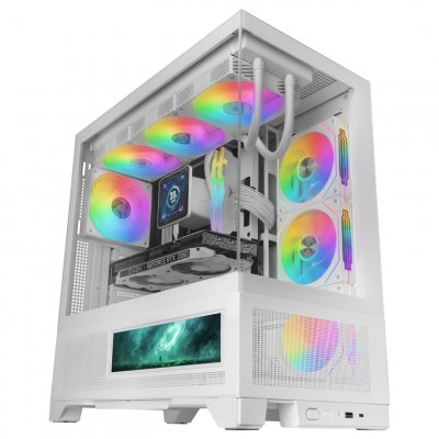 MARS GAMING Bo&icirc;tier Gaming  MC-LCDX ATX &Eacute;cran IPS 916 Verre Tremp&eacute; Double Chambre Mesh Blanc
