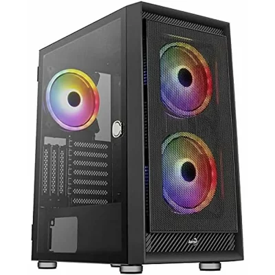 AEROCOOL Boitier Moyen Tour ATX Graphite RGB avec panneau vitr&eacute; (Noir)