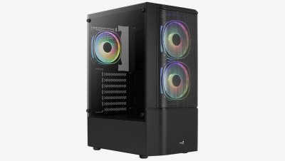 AEROCOOL Bo&icirc;tier Moyen Tour ATX Quantum Mesh v2 RGB avec Panneau Vitr&eacute;, Noir