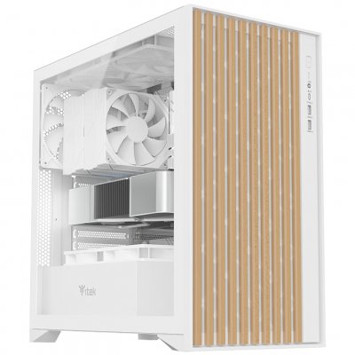 ITEK Boitier Moyen Tour ATX Woody avec panneaux vitr&eacute;s (Blanc/Marron)