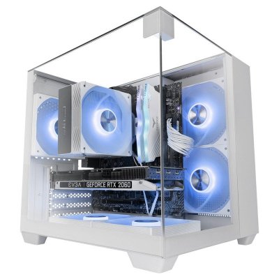 MARS GAMING Bo&icirc;tier PC compact MicroATX  Mc-visionm, triple verre tremp&eacute;, double chambre, blanc