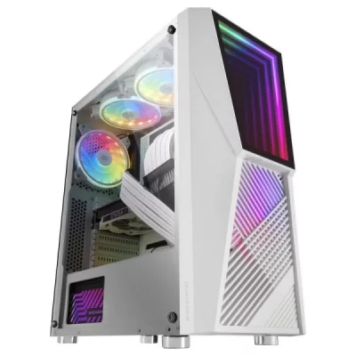 MARS GAMING Boitier PC MC777 Infinity Mirror ARGB verre tremp&eacute; USB 3.0 Blanc