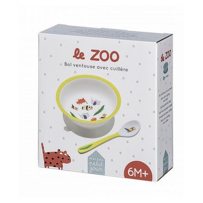 PETIT JOUR Bol ventouse avec cuill&egrave;re b&eacute;b&eacute;  Le Zoo