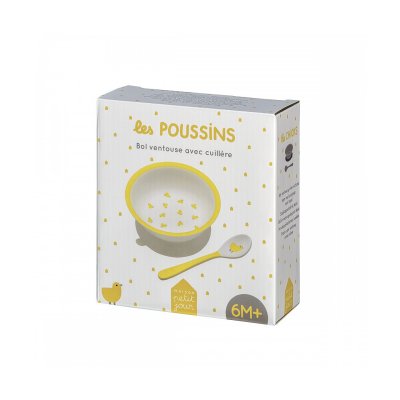 PETIT JOUR Bol ventouse avec cuill&egrave;re b&eacute;b&eacute;  Les Poussins