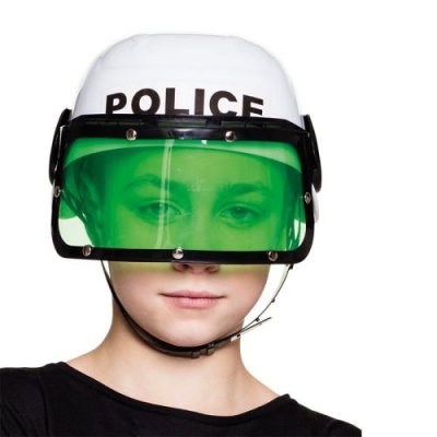 BOLAND  01391 Casque de police pour enfant avec visi&egrave;re et mentonni&egrave;re Noir/blanc