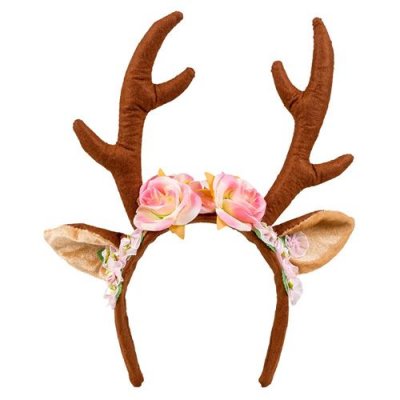 BOLAND  04276 Serre-t&ecirc;te Renne avec Oreilles et Fleurs Marron/Rose