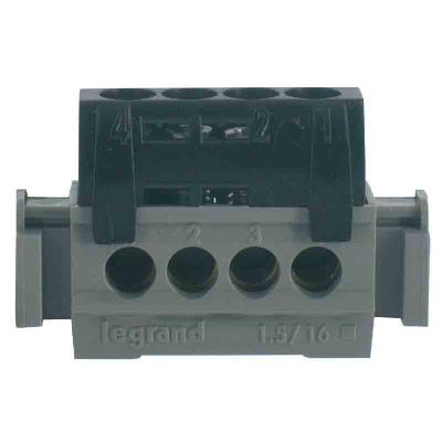 LEGRAND Bornier phase  - 4 bornes - c&acirc;ble 1,5 &agrave; 16 mm&sup2; - noir