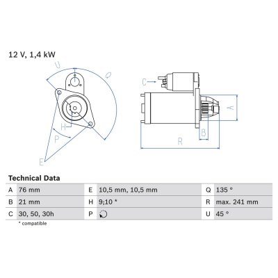 BOSCH  0 986 014 840 D&eacute;marreur Starter 12 1,4 10, 9 BMW: 3 Berline, 3 Coupe, 5 Berline