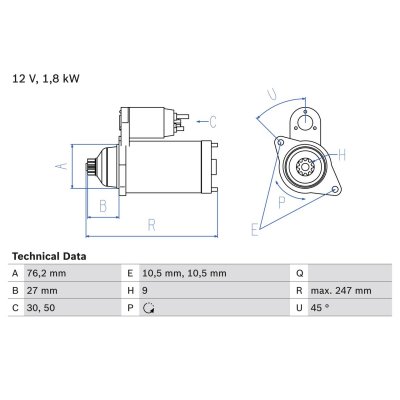 BOSCH  0 986 018 410 D&eacute;marreur Starter 12 1,8 9 SKODA: FELICIA 2 Kombi, FELICIA 1, FELICIA 2