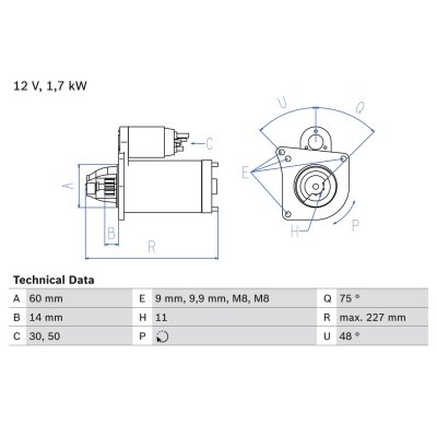 BOSCH  0 986 023 050 D&eacute;marreur Starter 12 1,7 11 MINI: 3/5 portes, Clubman, Countryman