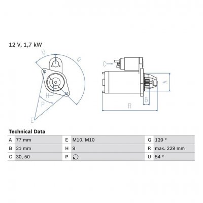 BOSCH  0 986 025 140 D&eacute;marreur Performance du d&eacute;marreur: 17kW Volt: 12V Nbr. dents: 9